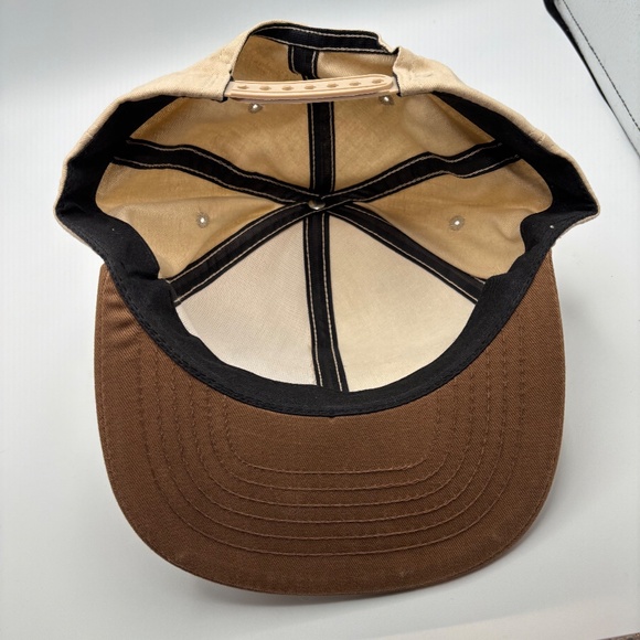 Vintage Bandag Tires Artsy Embroidered Logo Retro Beige/Tan Snapback Hat - Picture 6 of 7